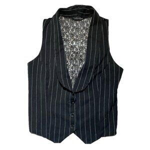 Seductions Black White Lace Back Vest Size Large Fitted Crop Office Formal Sleek